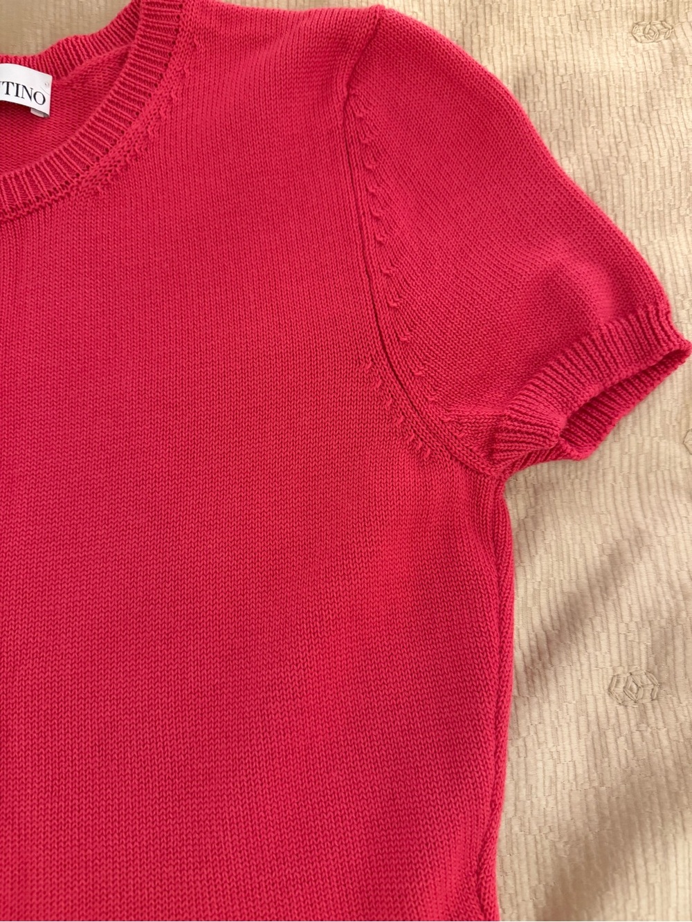 RED Valentino Pink Virgin Wool Knit A-Line Dress Crew Neck Bow, M - Picture 8 of 14